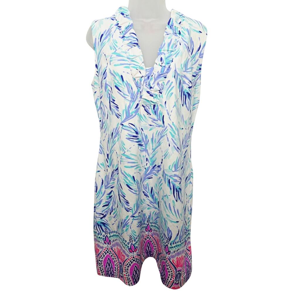 Lilly Pulitzer Tisbury Shift Dress L Resort White Flock Tropical Preppy